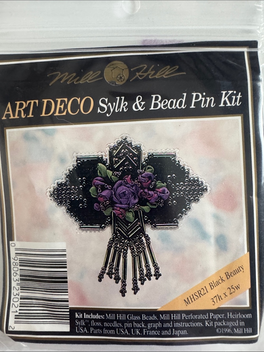 NEW Vintage 1996 MILL HILL Beaded Sylk & Bead Pin Kits Black Beauty